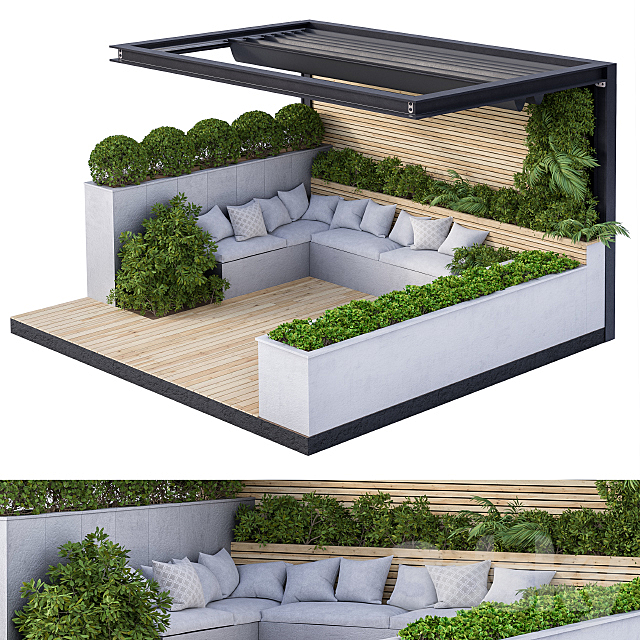 Roof Garden and Landscape Furniture with Pergola 02 3DSMax File - thumbnail 1