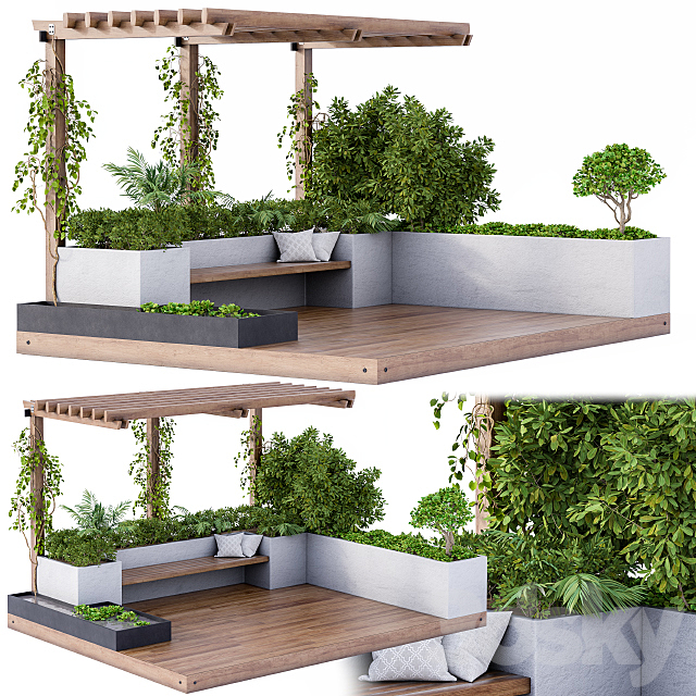 Roof Garden and Landscape Furniture with Pergola 3DSMax File - thumbnail 1