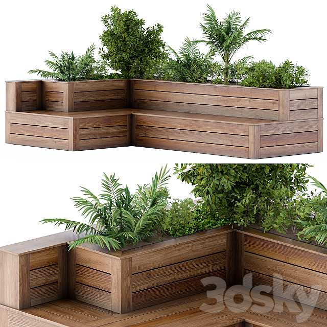 Roof Garden- Back Yard Furniture Bench with Flower Box 3DSMax File - thumbnail 1