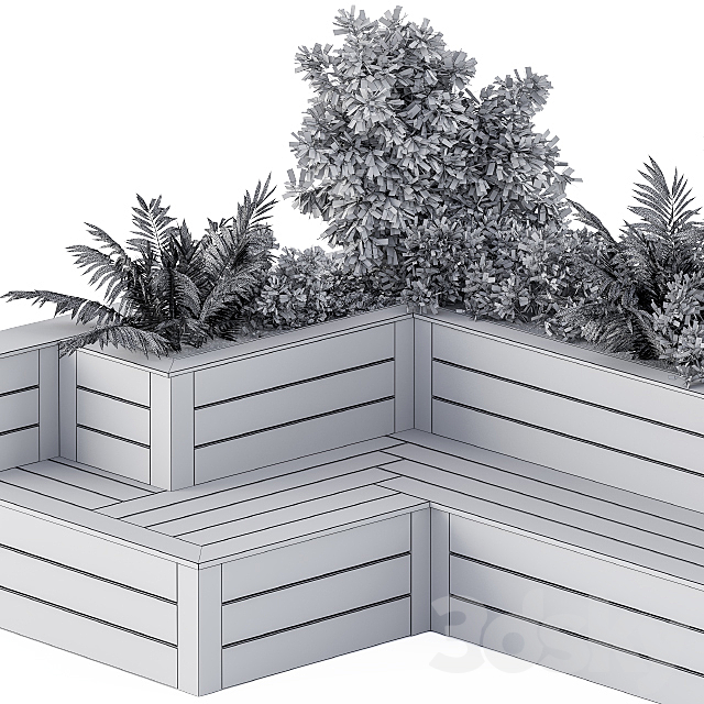 Roof Garden- Back Yard Furniture Bench with Flower Box 3DSMax File - thumbnail 3