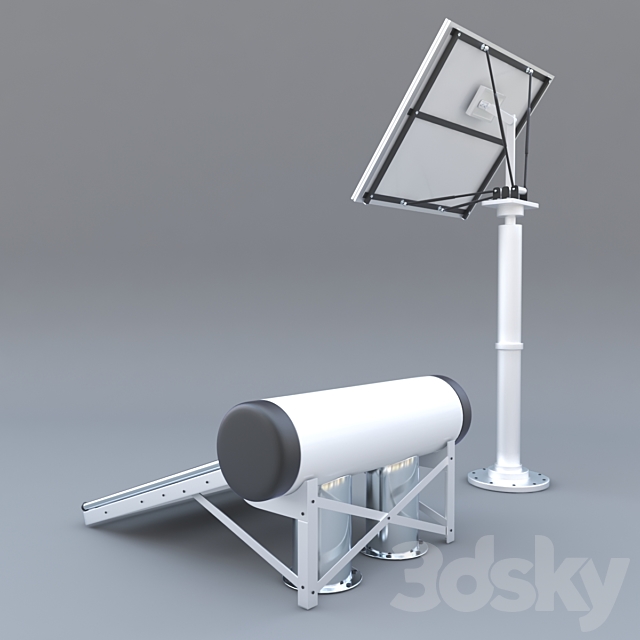 solar panel. solar heater and wind turbine 3DSMax File - thumbnail 2