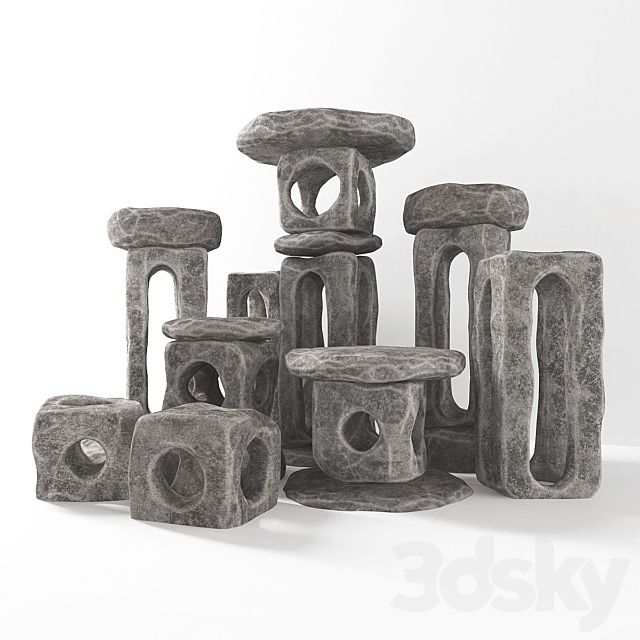 Stone cubic lamps N2 3ds Max - thumbnail 3