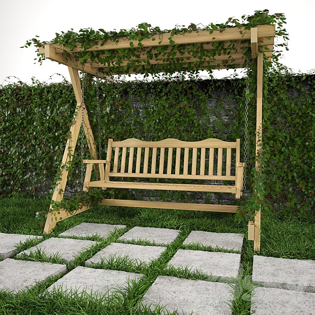 Swing for garden. grass and wall 3DSMax File - thumbnail 2