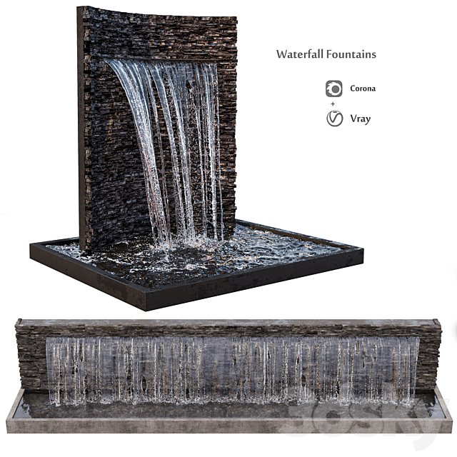 Waterfall fountains rock panel 3DSMax File - thumbnail 1