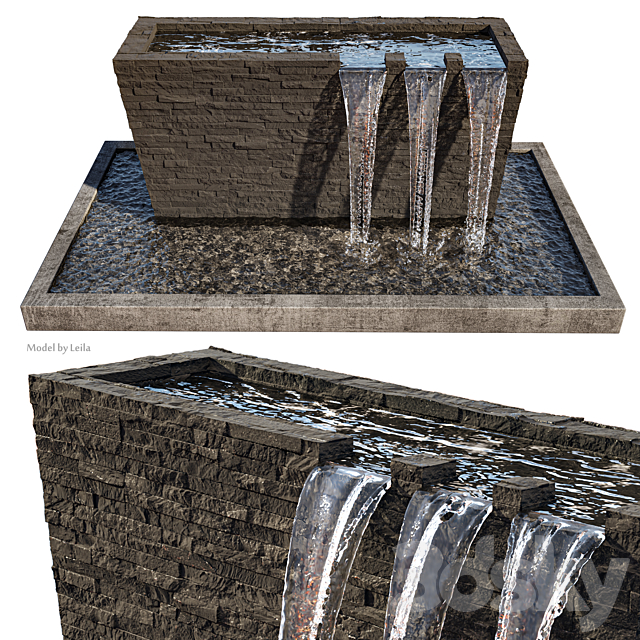 Waterfall fountains wide rock panel 3ds Max - thumbnail 3