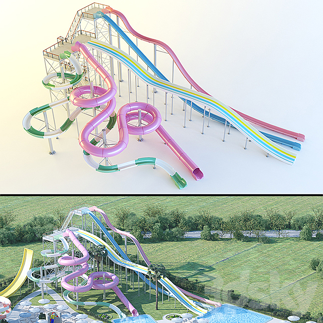 Waterslides: Compact Slide. Aquatube. Multislide. Freefall. Kamikaze 3DSMax File - thumbnail 1