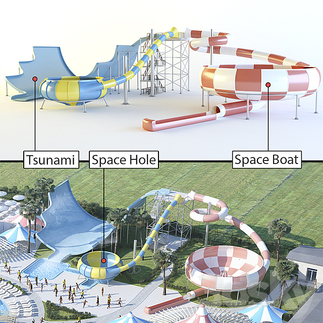 Waterslides: Tsunami. Space Hole. Space Boat. 3DSMax File - thumbnail 1