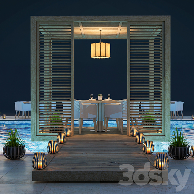 Wooden Gazebo And Swimming Pool # 3 3ds Max - thumbnail 1