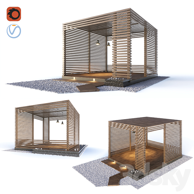 Wooden gazebo in the loft style 3ds Max - thumbnail 1