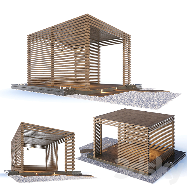 Wooden gazebo in the loft style 3ds Max - thumbnail 2