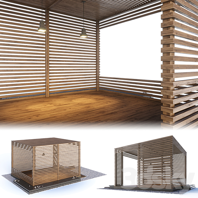 Wooden gazebo in the loft style 3ds Max - thumbnail 3