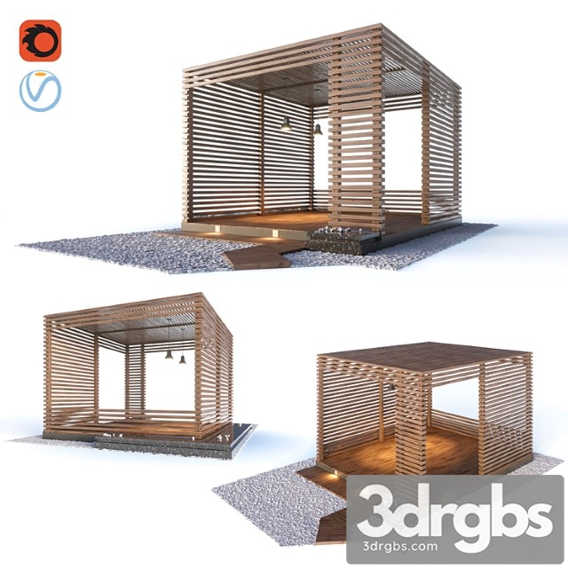 Wooden Gazebo In The Loft Style 3dsmax Download - thumbnail 1