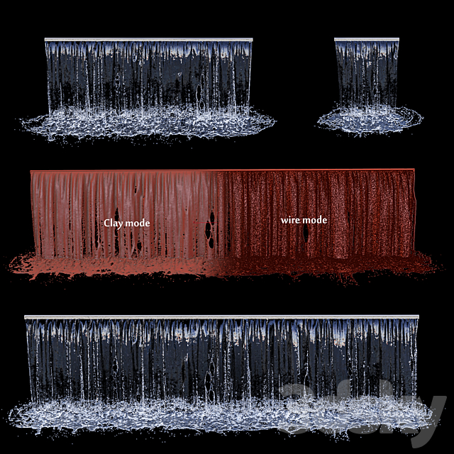 3 types of waterfall Fountains cascade in different sizes 3DS Max Model - thumbnail 3