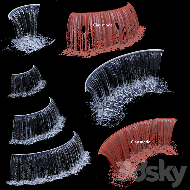 3 types of waterfall Fountains cascade in different sizes 3DS Max Model - thumbnail 4