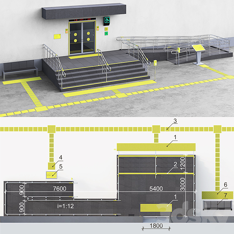 Adaptation of the entrance to the building for the disabled. Part 2 3DS Max - thumbnail 1