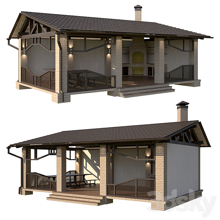 Arbor with summer kitchen 3DS Max - thumbnail 1