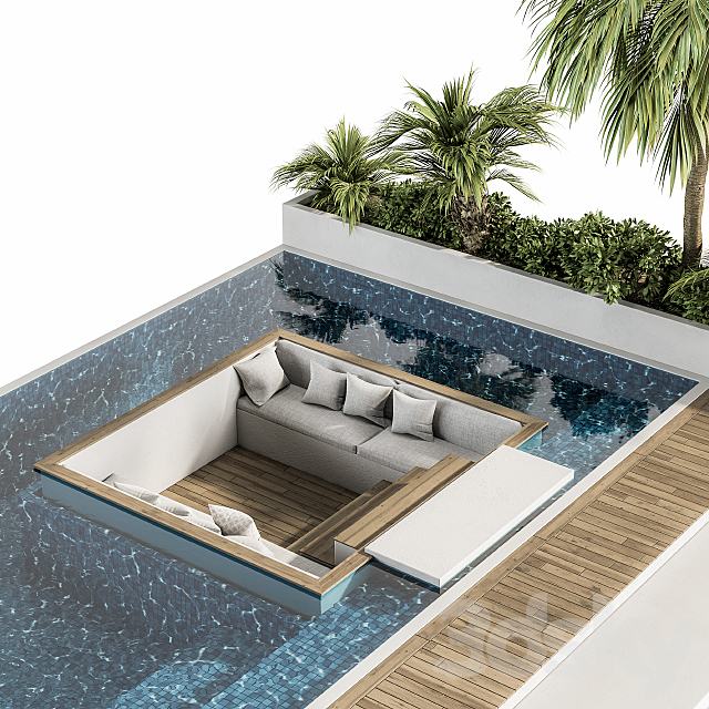 Backyard and Landscape Furniture with Pool 02 3DS Max Model - thumbnail 3