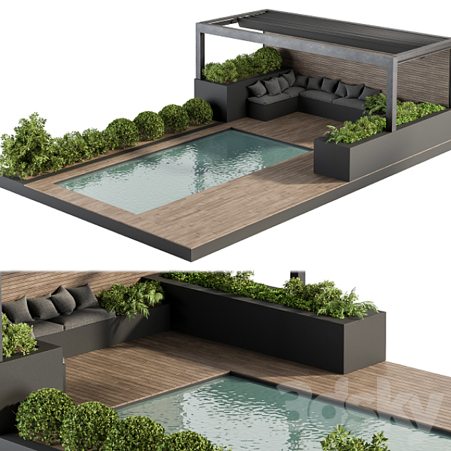 Backyard and Landscape Furniture with Pool 03 3DS Max Model - thumbnail 2