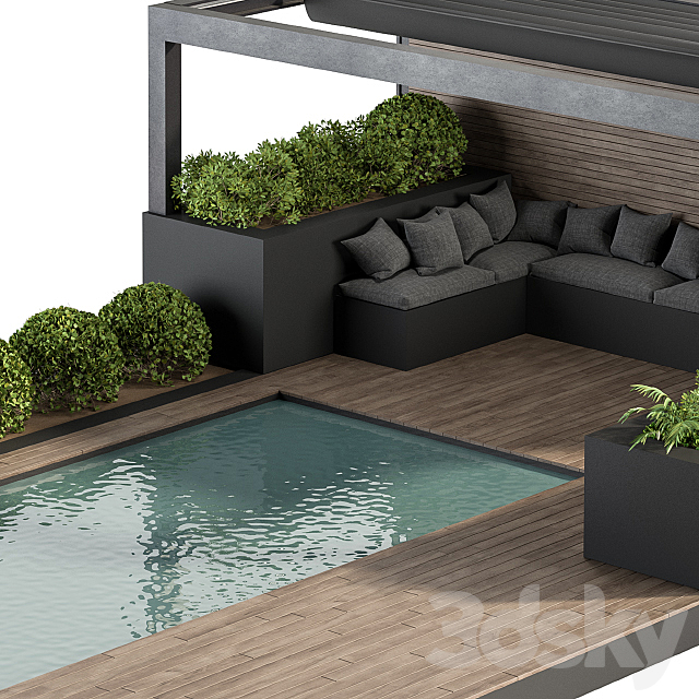 Backyard and Landscape Furniture with Pool 03 3DS Max Model - thumbnail 4