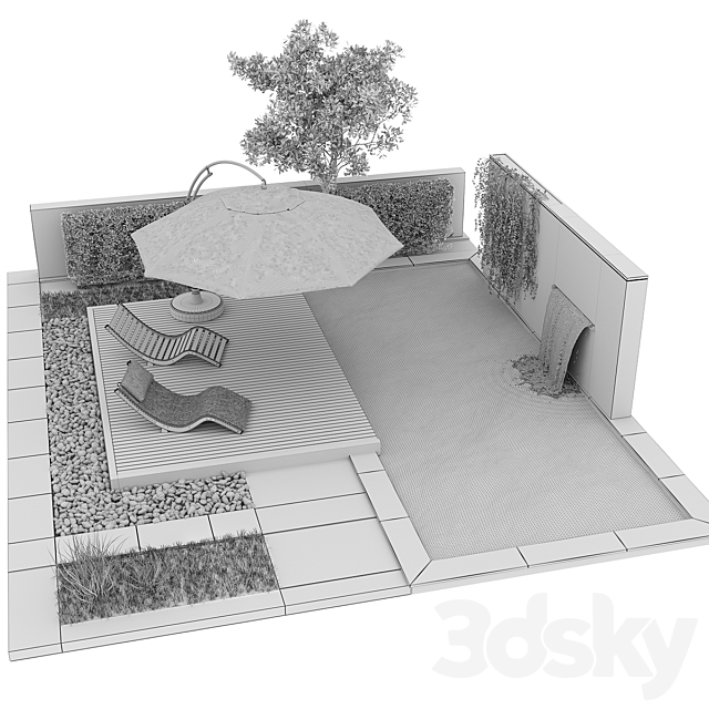 Backyard with Pool & plants & Furniture 3DS Max Model - thumbnail 3