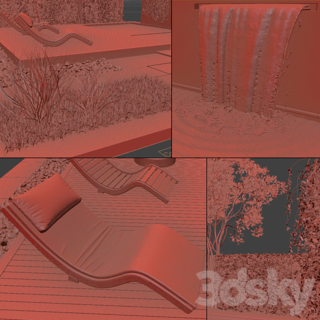 Backyard with Pool & plants & Furniture 3DS Max Model - thumbnail 5