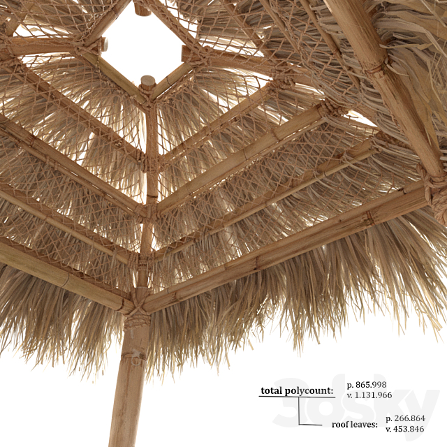 Bamboo hut with bed 3DS Max Model - thumbnail 2