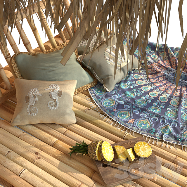 Bamboo hut with bed 3DS Max Model - thumbnail 3