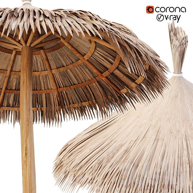 Bamboo Umbrella with Banana Leaf N2 3DS Max Model - thumbnail 2