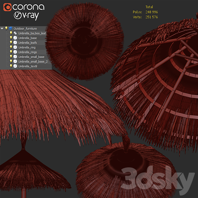 Bamboo Umbrella with Banana Leaf N2 3DS Max Model - thumbnail 5