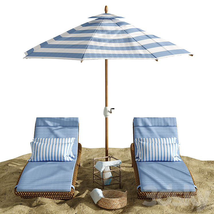 Beach umbrella and chaise longue set 2 3DS Max - thumbnail 2