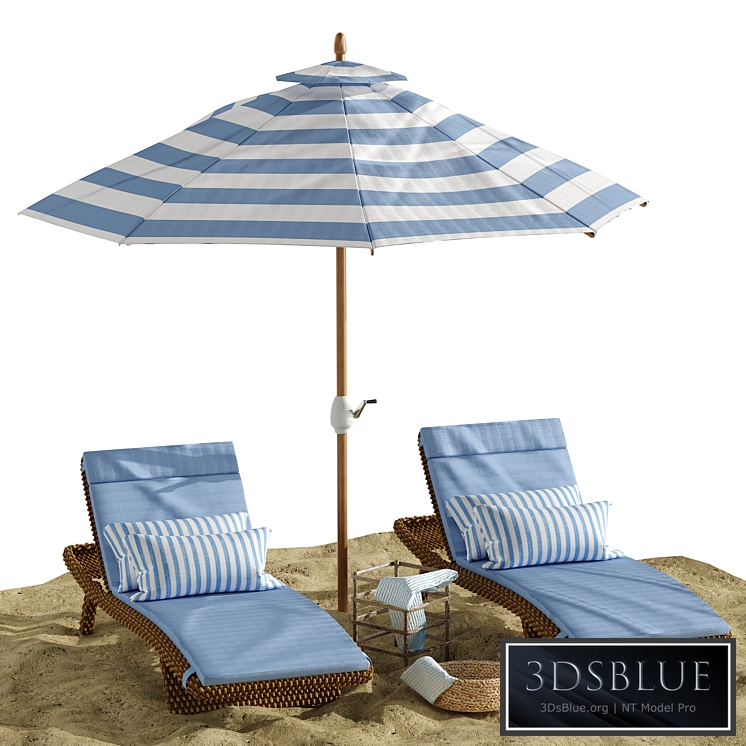 Beach umbrella and chaise longue set 2 3DS Max - thumbnail 3