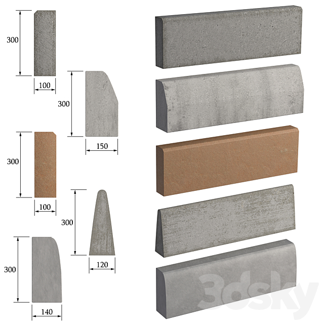 Border profile set (curb) 3DS Max Model - thumbnail 2