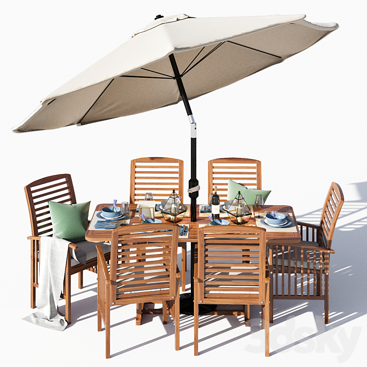 Brown Acacia 7- Piece Dining Set 3DS Max - thumbnail 1