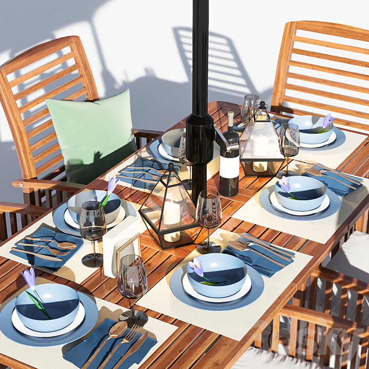 Brown Acacia 7- Piece Dining Set 3DS Max - thumbnail 2