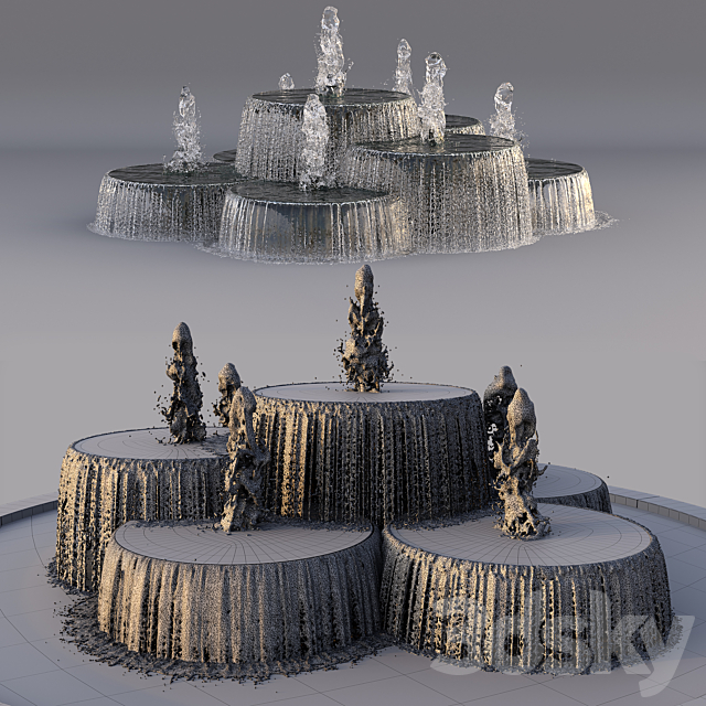 Circular Pond with Fountains 3DS Max Model - thumbnail 4