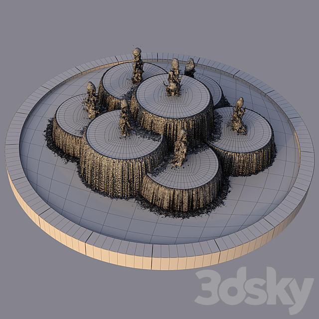 Circular Pond with Fountains 3DS Max Model - thumbnail 5