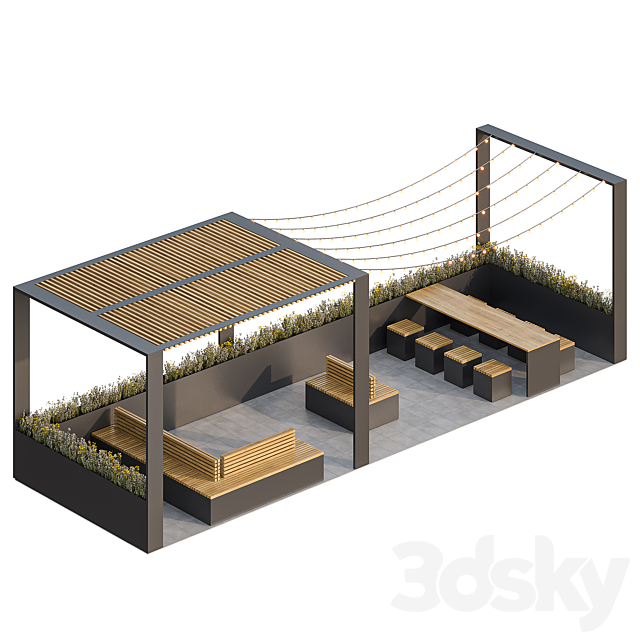 City parklet with garland 3DS Max Model - thumbnail 2