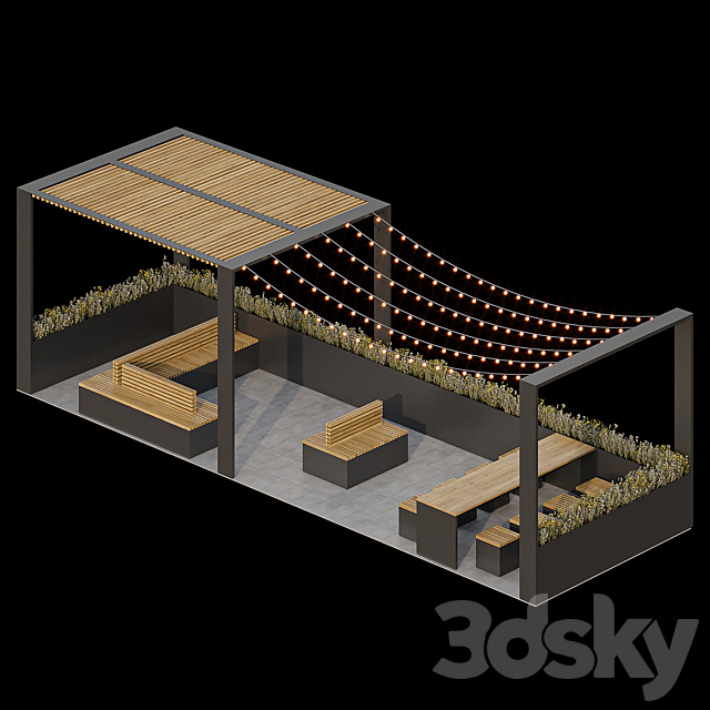 City parklet with garland 3DS Max Model - thumbnail 4