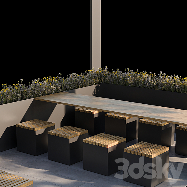 City parklet with garland 3DS Max Model - thumbnail 5