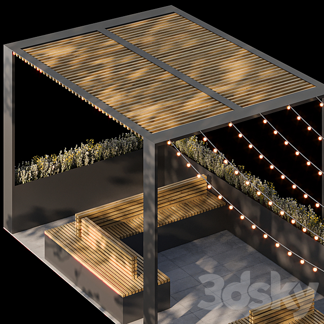 City parklet with garland 3DS Max Model - thumbnail 6