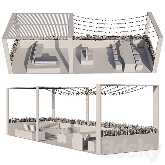 City parklet with garland 3DS Max Model - thumbnail 7