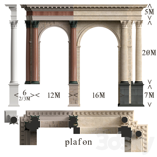 Corinthian Order Vignola Column 3DS Max Model - thumbnail 4