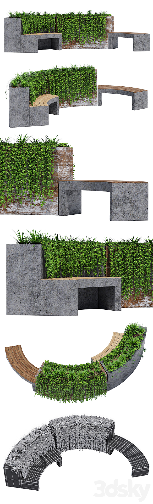 Curved planter bench two 3DS Max Model - thumbnail 2