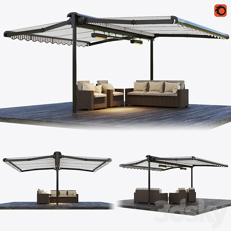 Double-sided cassette tent with rattan garden furniture 3DS Max - thumbnail 1