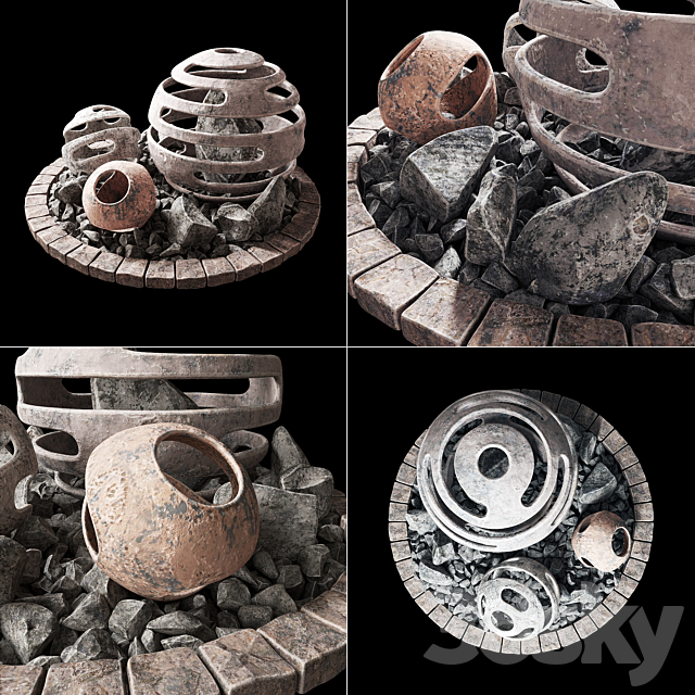 Flowerbed with stone decor _ Flowerbed with stone decor 3DS Max Model - thumbnail 2