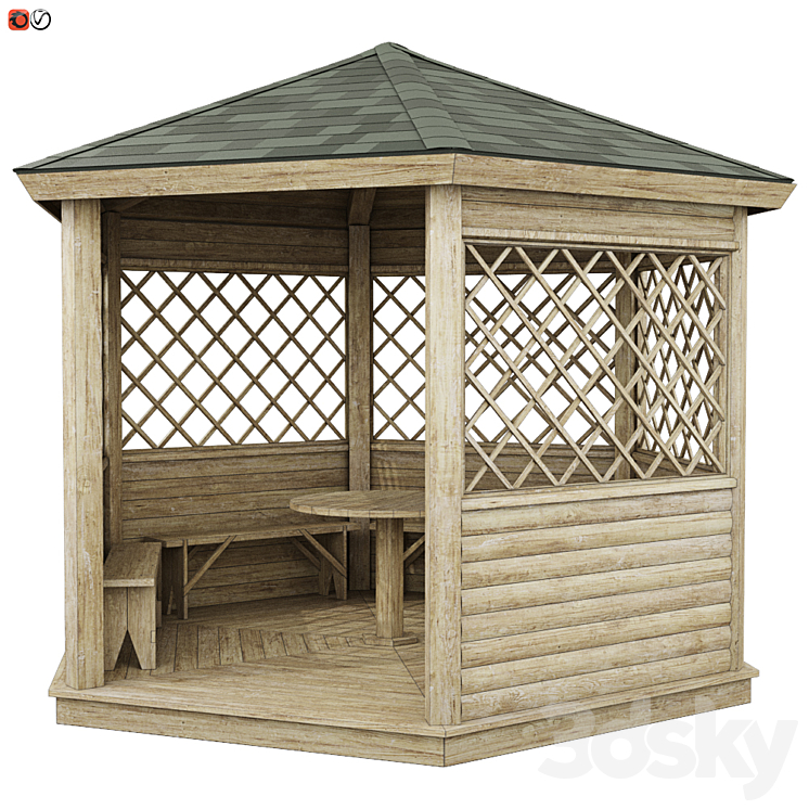 Garden Gazebo made of wood 02 3DS Max - thumbnail 1