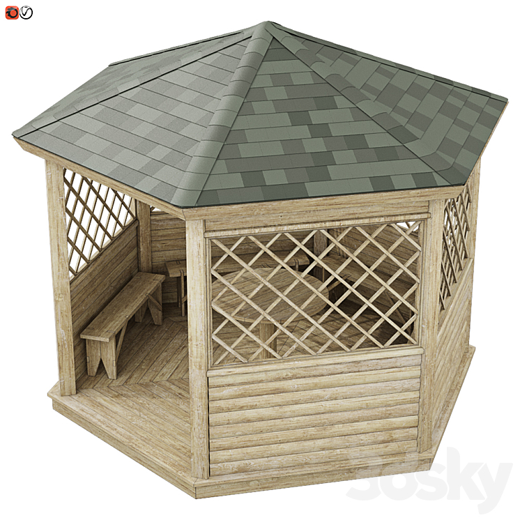 Garden Gazebo made of wood 02 3DS Max - thumbnail 2