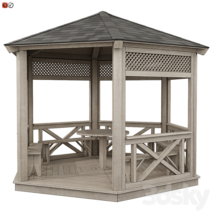 Garden Gazebo made of wood 03 3DS Max - thumbnail 1