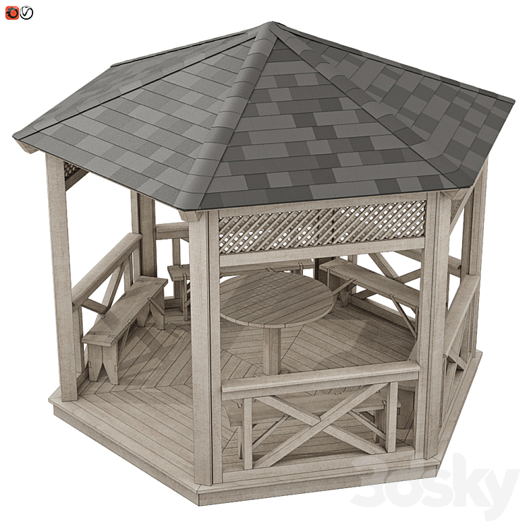 Garden Gazebo made of wood 03 3DS Max - thumbnail 2