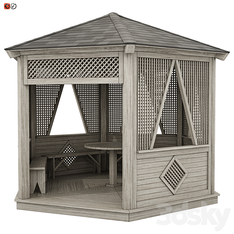 Garden Gazebo made of wood 04 3DS Max - thumbnail 1